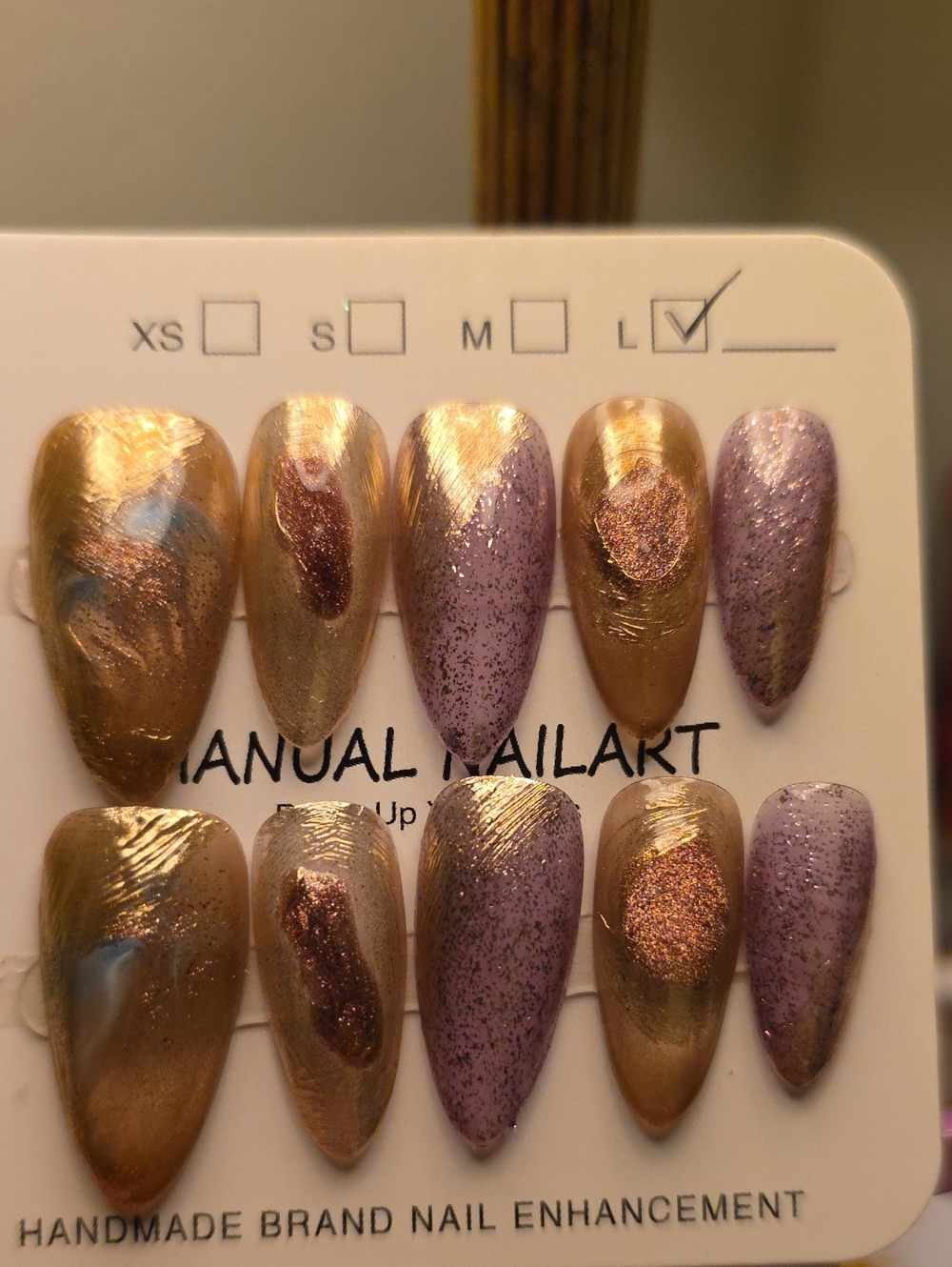 Gold and Lavender Press-On Nail Set Size Large